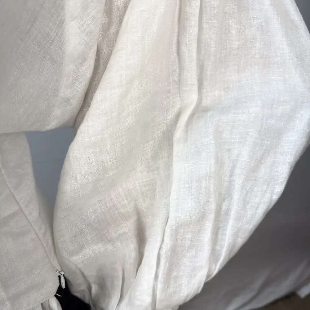 Anthropologie Akemi Kin Corset Blouse Top Size 6 White Linen 3/4 Balloon Sleeve